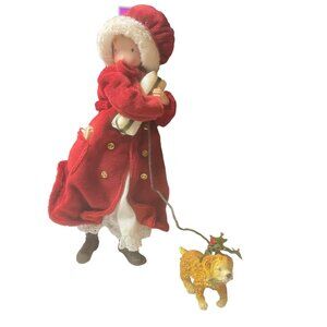 HOLLY HOBBIE Vintage Rare Christmas Resin Figurine w/ cloth clothing and Dog